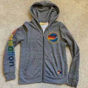Aviator Nation Gray Hoodie with Rainbow Accents